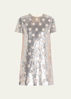 Sequined Crystal Polka Dot Mini Dress