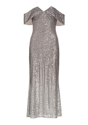 Sequined Ombré Off-The-Shoulder Gown