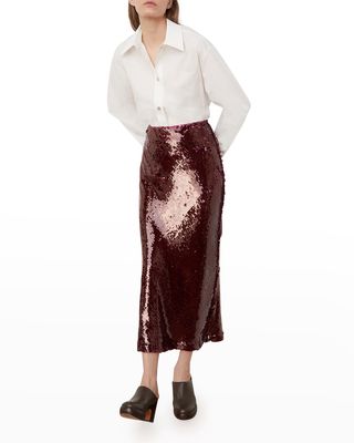 Sequined Slit Midi Slip Skirt