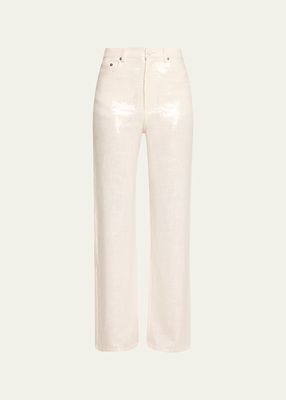 Sequined Straight Linen Pants