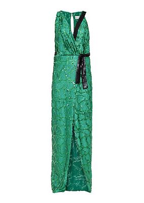 Sequined Wrap Column Gown