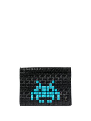 Serapian Space Invaders-motif leather cardholder - Black