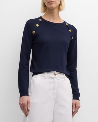Serata Button-Embellished Crewneck Sweater