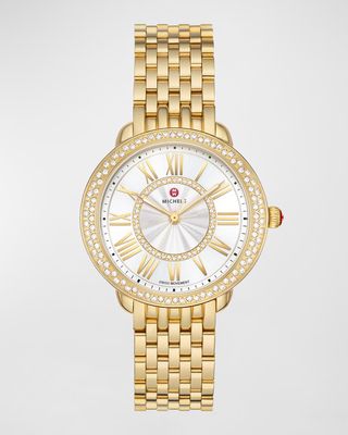Serein Mid Diamond Gold-Plated Watch with White Sunray Dial