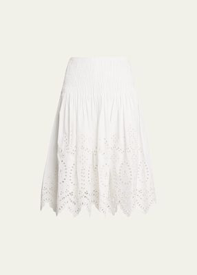 Serene Pintuck Eyelet A-Line Midi Skirt