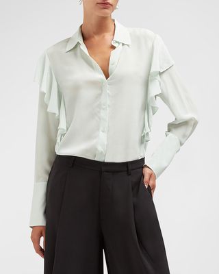 Serenity Ruffle-Shoulder Collared Top