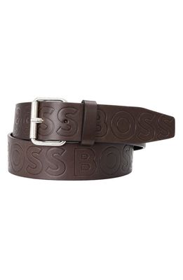 Serge Embossed Leather Belt in Dark Brown