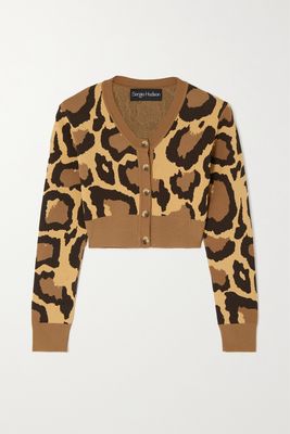 Sergio Hudson - Cropped Leopard Jacquard-knit Cardigan - Animal print