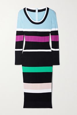 Sergio Hudson - Mesh-paneled Striped Cotton-blend Jersey Midi Dress - Black
