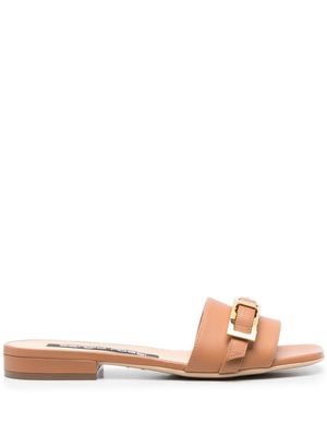 Sergio Rossi buckled leather slides - Brown