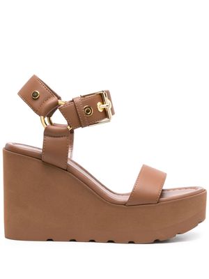 Sergio Rossi leather wedge sandals - Brown