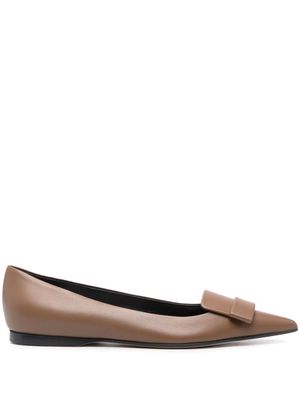 Sergio Rossi SR1 pointed-toe leather ballerina shoes - Brown