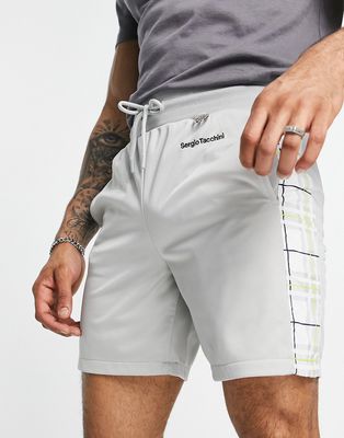 Sergio Tacchini check taping shorts in gray