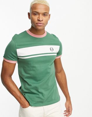 Sergio Tacchini Masters T-shirt with chest stripe in white and green