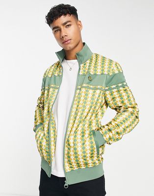 Sergio Tacchini zip up track top in yellow and green