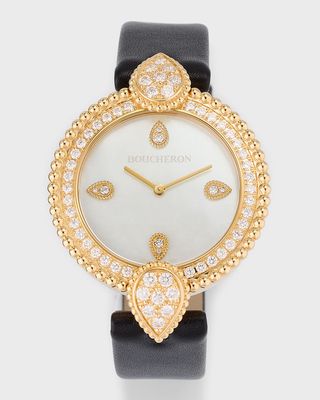 Serpent Boheme 18K Yellow Gold Watch with Diamonds and Mother of Pearl