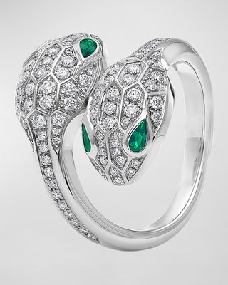 Serpenti Seduttori Ring with Emeralds and Diamonds, EU 50 / US 6.25