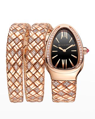 Serpenti Spiga 18k Rose Gold Diamond 2-Twirl Watch with Black Dial