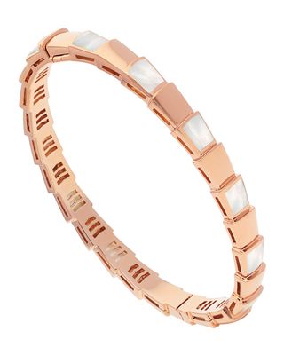 Serpenti Thin Bangle in 18k Rose Gold and Mother-of-Pearl, Size S
