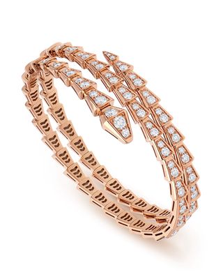 Serpenti Viper 2-Coil Bracelet in 18k Rose Gold and Diamonds, Size M