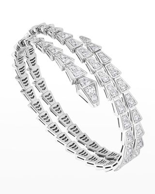 Serpenti Viper 2-Coil Bracelet in 18k White Gold and Diamonds, Size M
