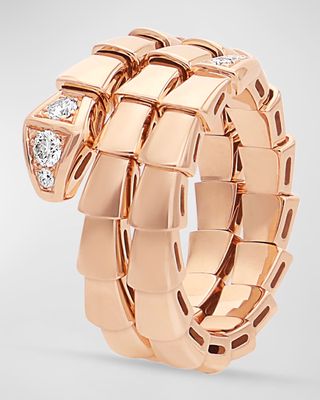 Serpenti Viper 2-Coil Ring in 18k Rose Gold and Diamonds, EU 46 / US 3.75