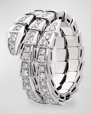 Serpenti Viper 2-Coil Ring in 18k White Gold and Diamonds, EU 53 / US 6.25