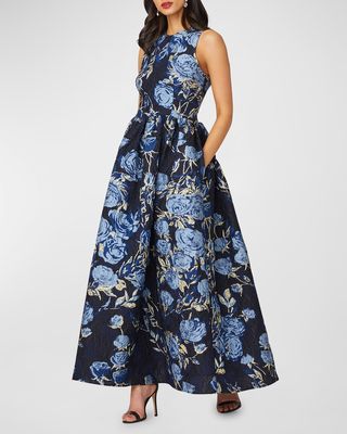Serra Sleeveless A-Line Floral Jacquard Gown