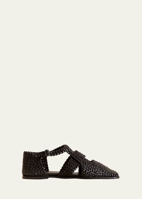 Serra Woven Leather Ankle-Strap Loafers