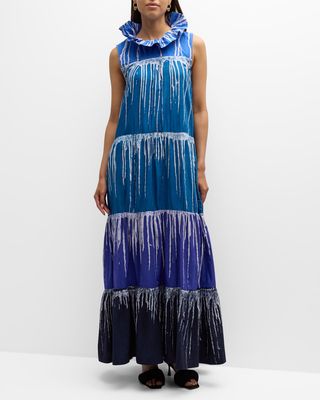Sesan Sleeveless Drip Paint Tiered Maxi Dress