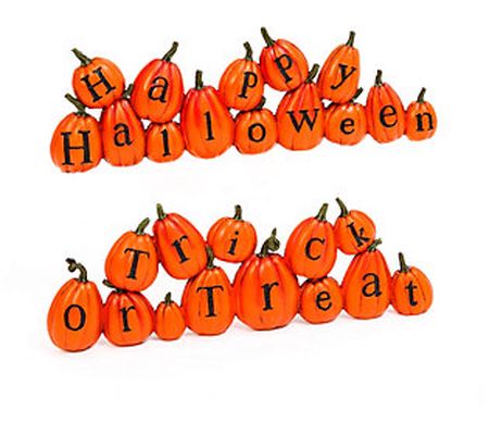 Set of 2 13.7-in Pumpkins with Halloween messag es by Gerson Co