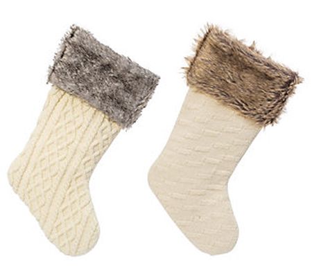 Set of 2 21-in L Knit Fabric Stocking w/ Cuff b y Gerson Co