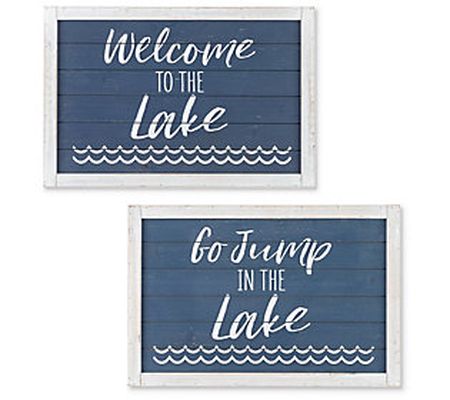 Set of 2 23.63" Long Wooden Lake-Themed Signs b y Gerson Co.