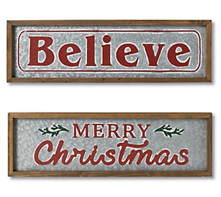 Set of 2 6-in L Wood & Metal Holiday Wall Sign by Gerson Co