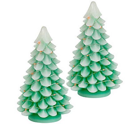Set of 2 9-in H Green Christmas Tree w/ Lights by Gerson Co