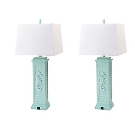 Set of 2 Aqua Seahorse Shutter Base Table Lamps