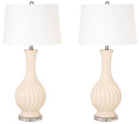 Set of 2 Beige Curved Ceramic Table Lamps