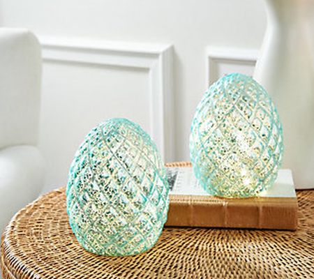 Set of 2 Illuminated 7" Quilted Matte Eggs by Valerie