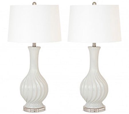 Set of 2 Light Gray Curved Ceramic Table Lamps