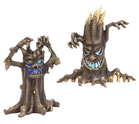 Set of 2 Lighted Spooky Haunted Tree Figurines by Gerson Co