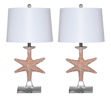 Set of 2 Orange Coastal Starfish Table Lamps