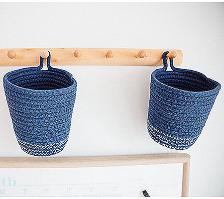 Set of 2 Rope Hanging Baskets w/ Wall Hook by Lauren McBride