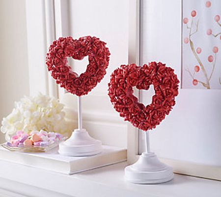 Set of 2 Rosette Hearts on Stands by Valerie