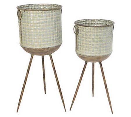 Set of 2 Round Galvanized Plant Holders by Gers on Co.