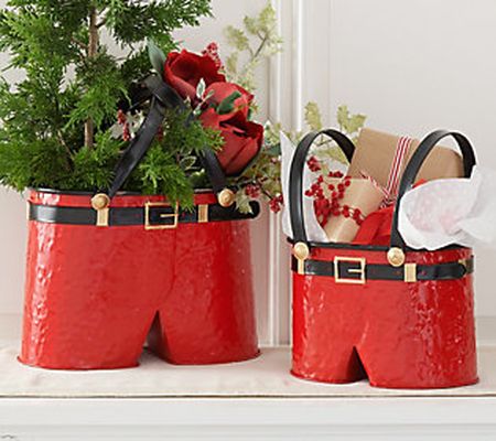 Set of 2 Santa's Suit Metal Buckets by Valerie