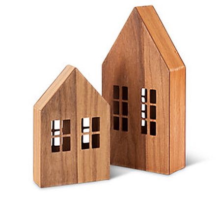 Set Of 2 Tabletop Wood Houses Decor by Gerson C o