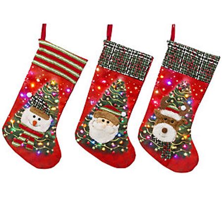 Set of 3 20-in H B/O Lighted Stocking, 3 styles by Gerson Co