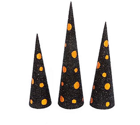 Set of 3 Black and Orange Halloween cone trees by Gerson Co