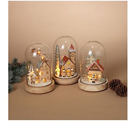 Set of 3 Holiday Scene Lighted Glass Domes by G erson Co