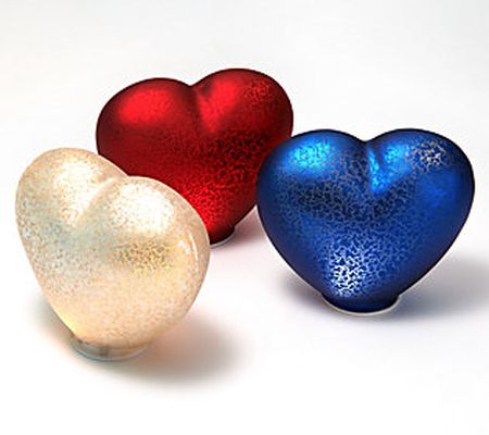 Set of 3 Illuminated Mercury Glass Hearts by Valerie